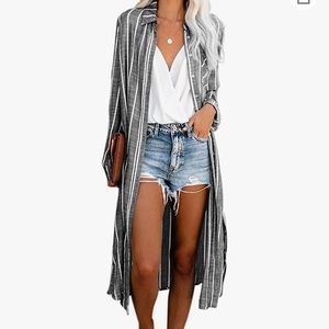Striped button down duster